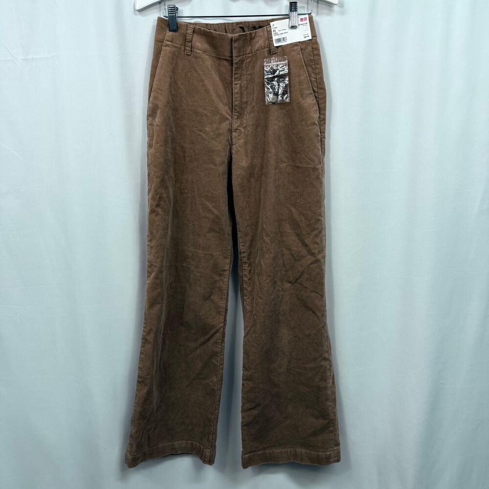 Uniqlo Corduroy High Rise Wide Pants Beige Tan Brown XS NWT